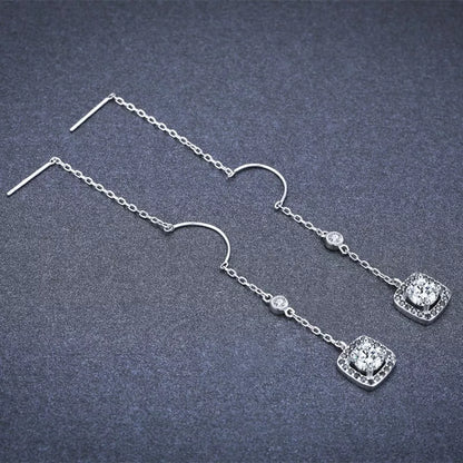 Long copper-plated zircon earrings with black lines and sparkling stones