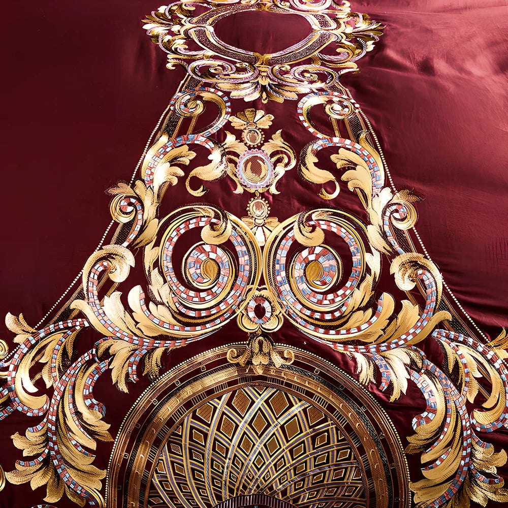 Embroidered Chinese cotton quilt cover with plant patterns in grey colour option on standard UK bed