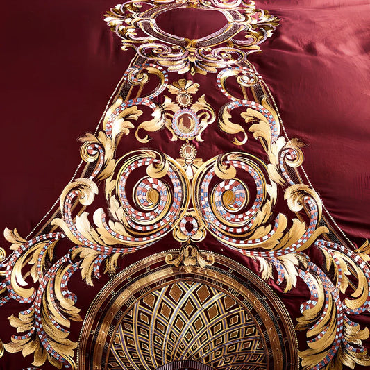 Embroidered Chinese cotton quilt cover with plant patterns in grey colour option on standard UK bed