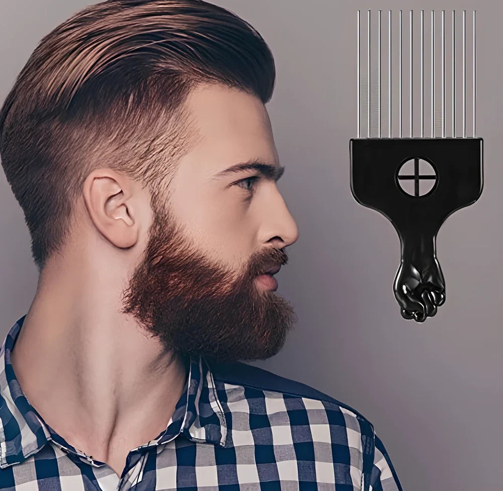Metal styling comb with steel teeth and anti-slip handle for professional hair styling