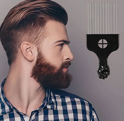 Metal styling comb with steel teeth and anti-slip handle for professional hair styling