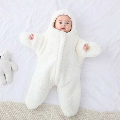 Baby winter sleeping bag with starfish print in lambswool velvet and cotton for newborns 0-6 months