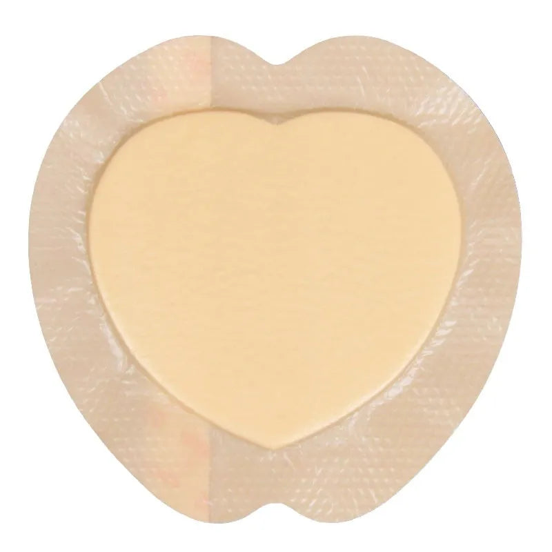 Skin-coloured silicone gel foam bedsore dressing on white background
