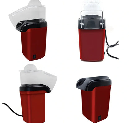 Red countertop popcorn machine with aluminium cooking surface and 1200W heating element