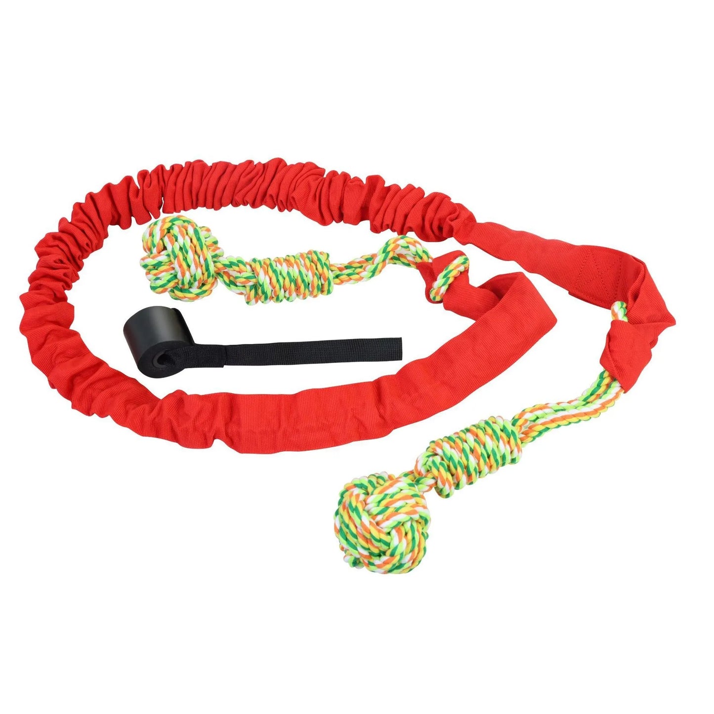 Braided cotton rope dog toy in red colour, approximately 30 cm long, for tug-of-war and dental health