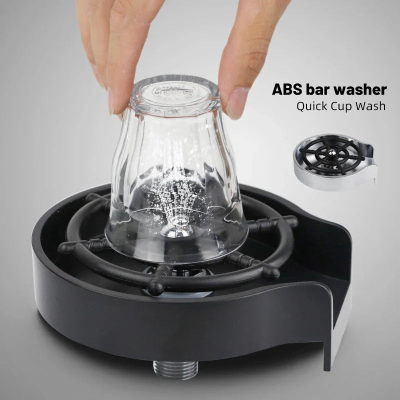 High-pressure bar counter cup washer with automatic faucet, featuring a sleek and versatile design for hands-free cleaning of cups and glasses.
