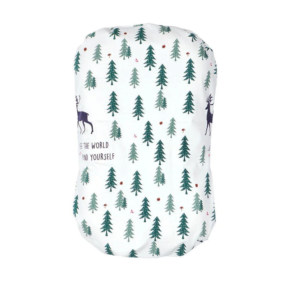 Portable crib with interchangeable fabric cover showing 75x45cm dimensions and multiple colour options