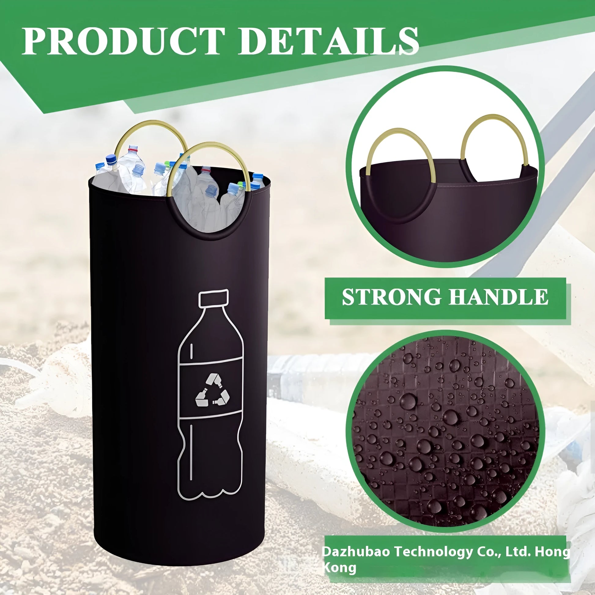 Round 38x72cm portable trash can with PP plastic construction and included garbage bag for office outdoor use