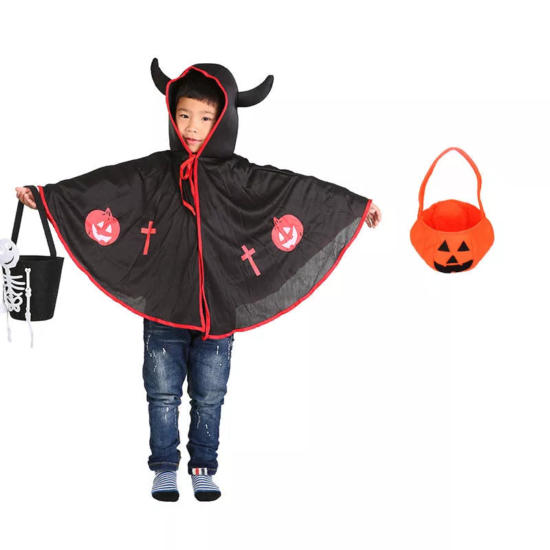 Children's Halloween costume in knitted polyester, available in red, yellow, black, and purple