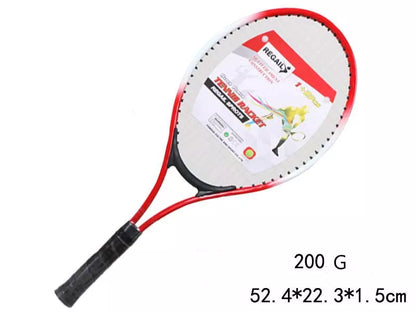 Children's tennis racket with steel alloy frame in green, red, or blue
