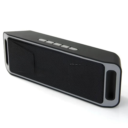 Blue portable Bluetooth speaker with dual speakers showing dimensions 20x6.5x4cm