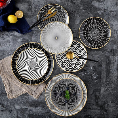 Nordic style geometric ceramic plate set for elegant dining