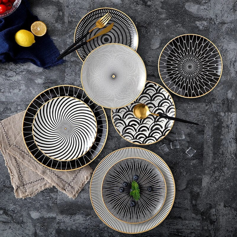Nordic style geometric ceramic plate set for elegant dining