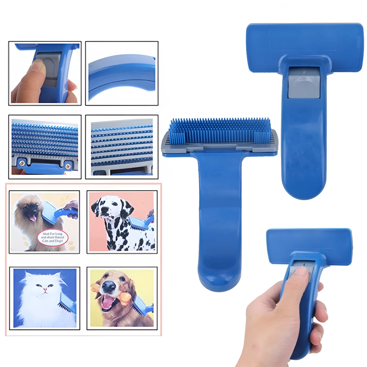 Self cleaning pet brush comb for dogs and cats, plastic grooming tool measuring 16 x 10cm