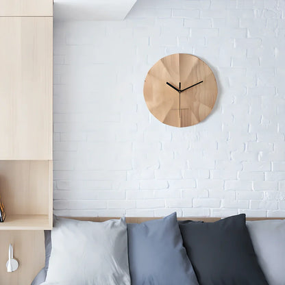 Wooden wall clock with 30cm diameter dial and natural wood grain
