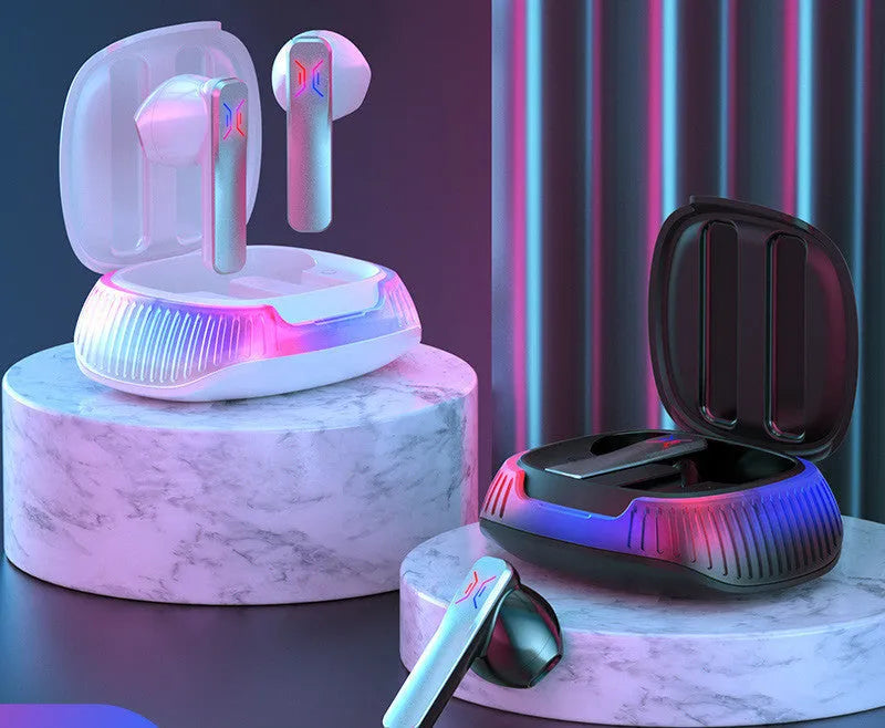Hall Flashing wireless gaming headset with earplug design in black or white colour