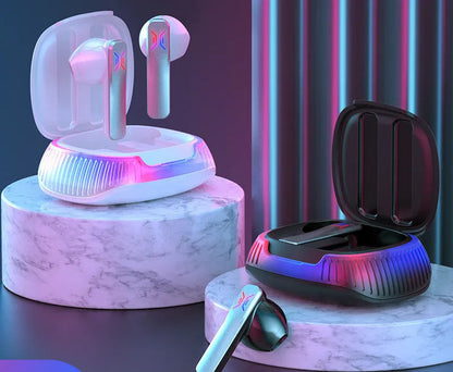 Hall Flashing wireless gaming headset with earplug design in black or white colour