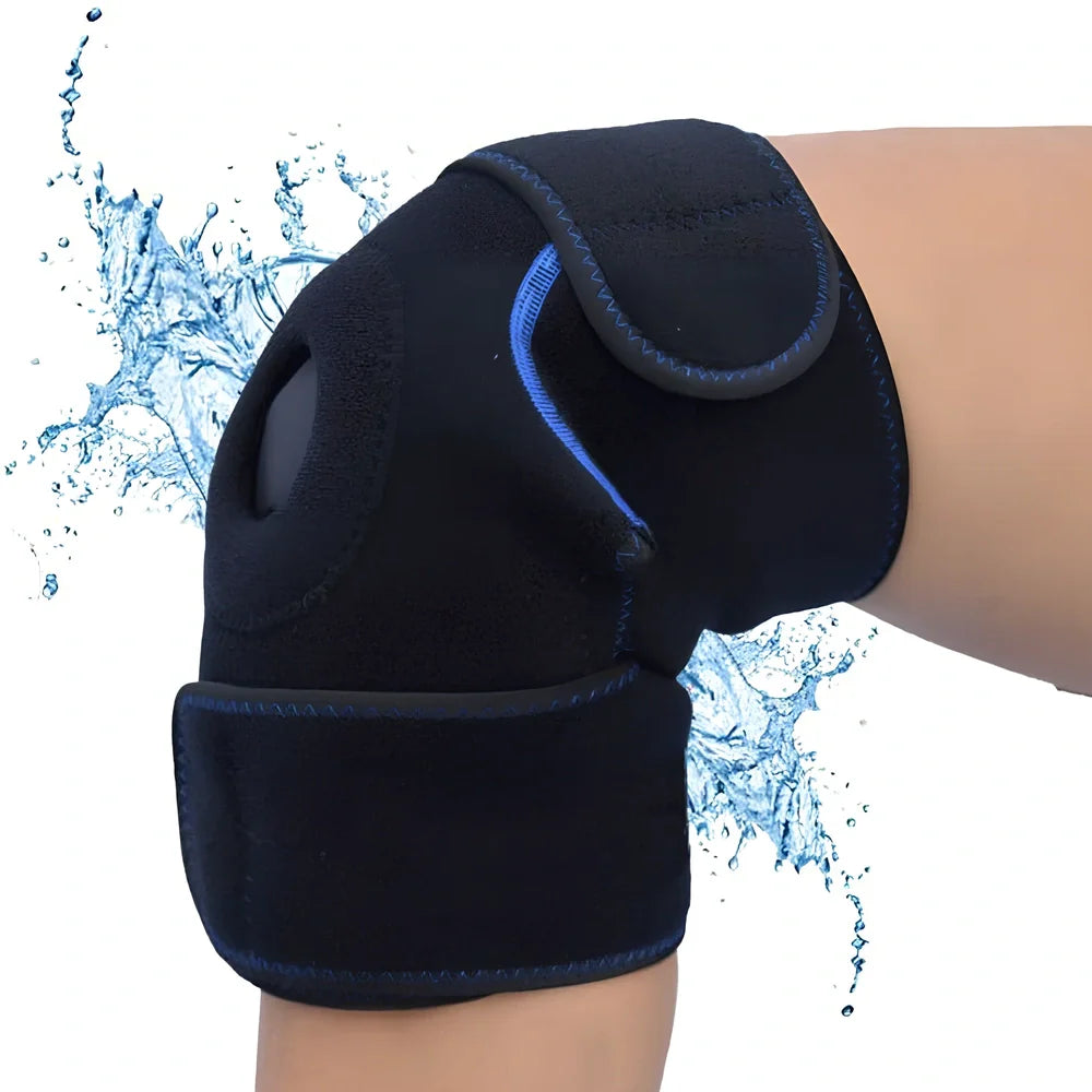 Black neoprene adjustable knee pads with hot cold therapy for joint swelling relief