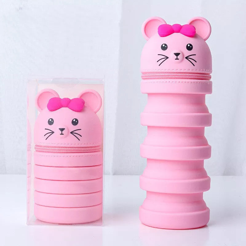 Retractable silicone pen holder in five colors, waterproof and holds 30 pencils