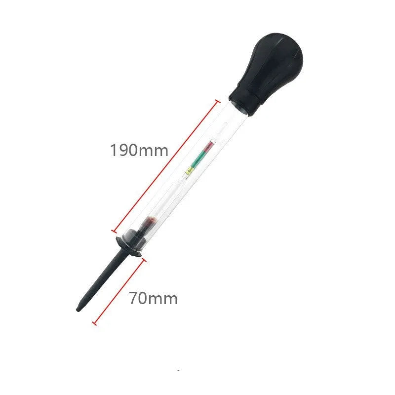Glass electrohydraulic hydrometer for car battery acid testing, 330mm long.