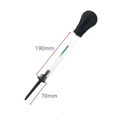 Glass electrohydraulic hydrometer for car battery acid testing, 330mm long.