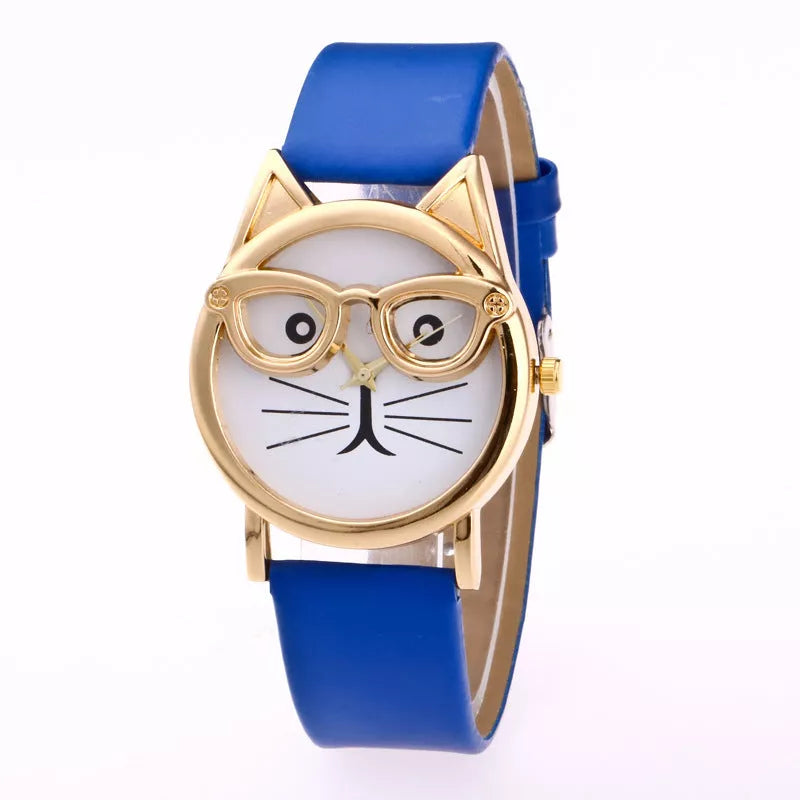 Cat face cartoon children's watch with quartz movement and multiple color options