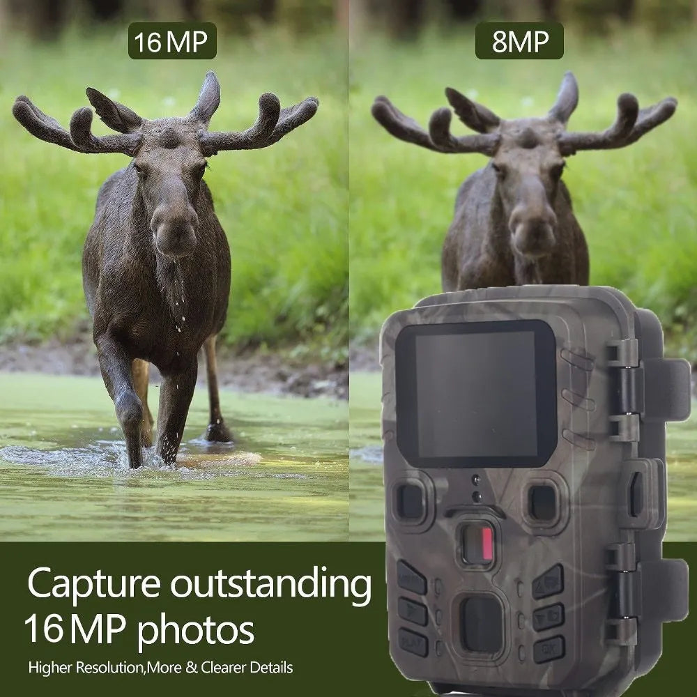 Black monitoring infrared night vision device with 12MP resolution and TF card slot