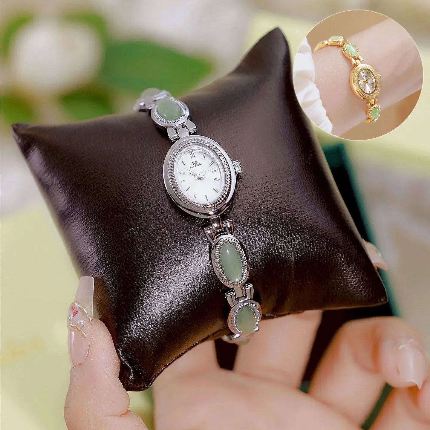 Luxury women's bracelet watch with Hetian Jade and waterproof feature