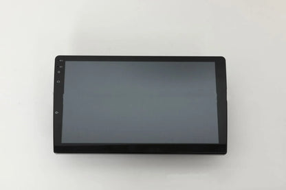 10.1 inch universal Android car stereo head unit with touch screen display for trapezoidal dashboard installation.