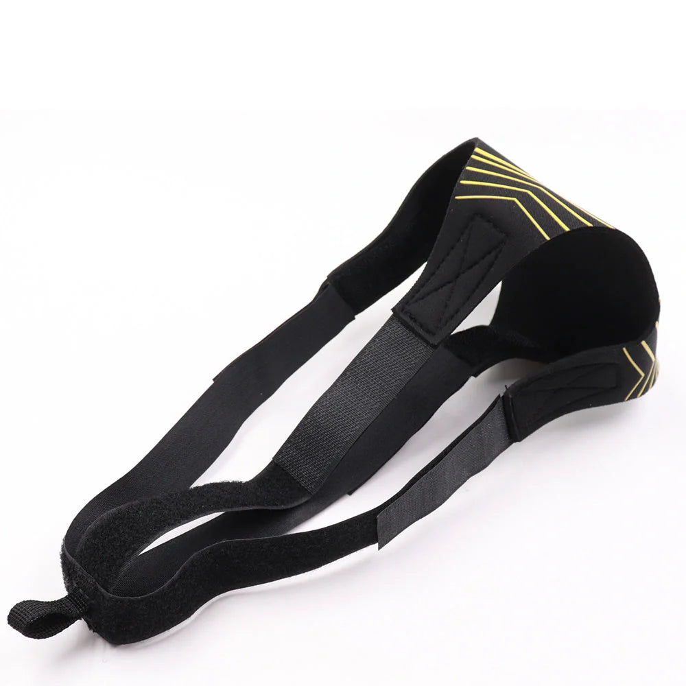 Adjustable soccer trainer with black nylon strap for shooting and ball control practice