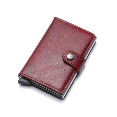 Men's RFID-blocking vintage wallet with aluminum purse and leather cover
