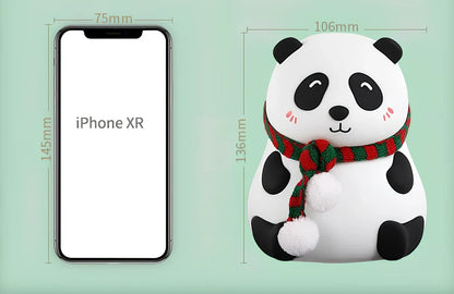 Panda-shaped silicone night light with soft white illumination, USB charging port visible