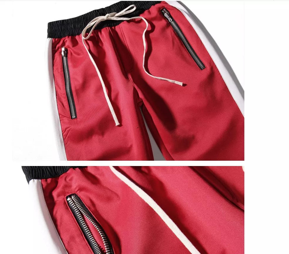 Men's casual pants with retro color stripe and inside zipper