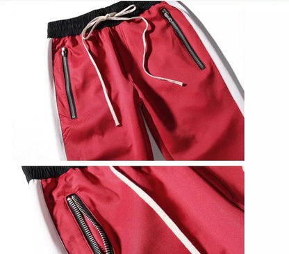 Men's casual pants with retro color stripe and inside zipper