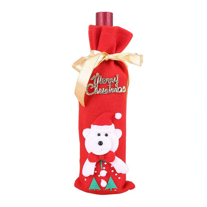 Festive Christmas wine bottle socks in vibrant colors, perfect for holiday decor
