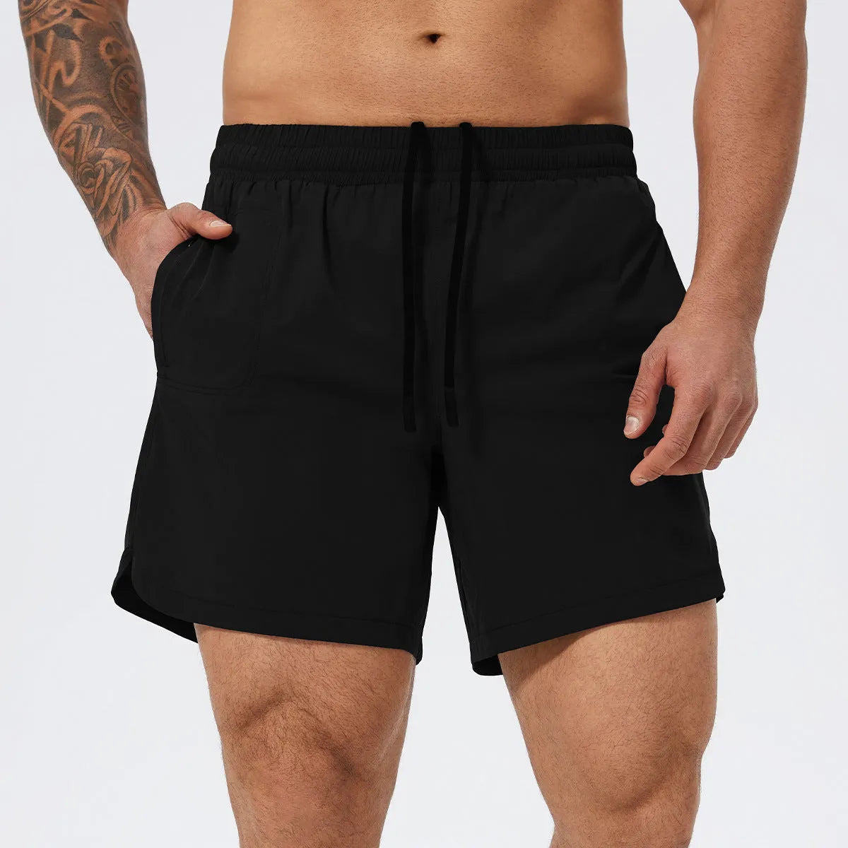 Men's black moisture-wicking nylon sports shorts for basketball, tennis, and running