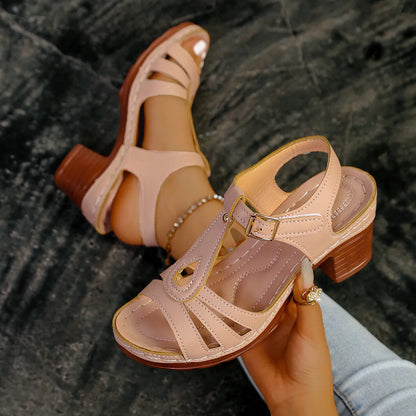 Women's black peep toe wedge platform sandals showing fish mouth toe design and ankle buckle strap