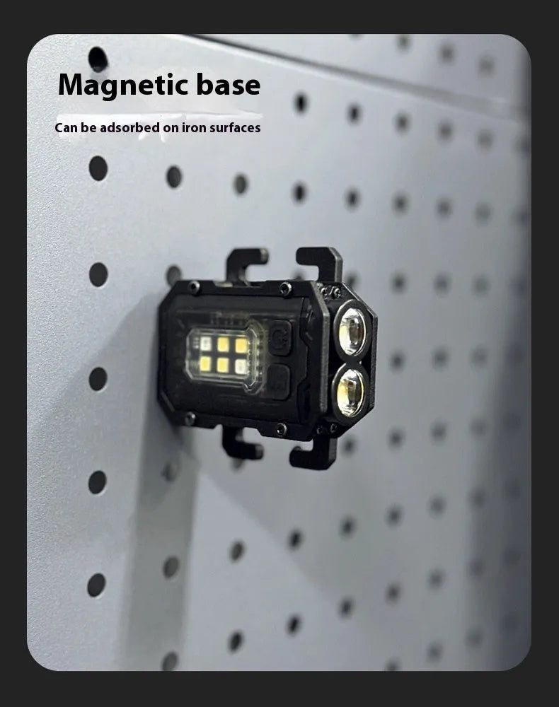 Compact black rechargeable tactical flashlight with USB charging cable for backpack mounting.