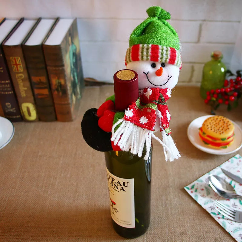 Christmas Santa Claus and wine bottle decoration set for festive holiday cheer