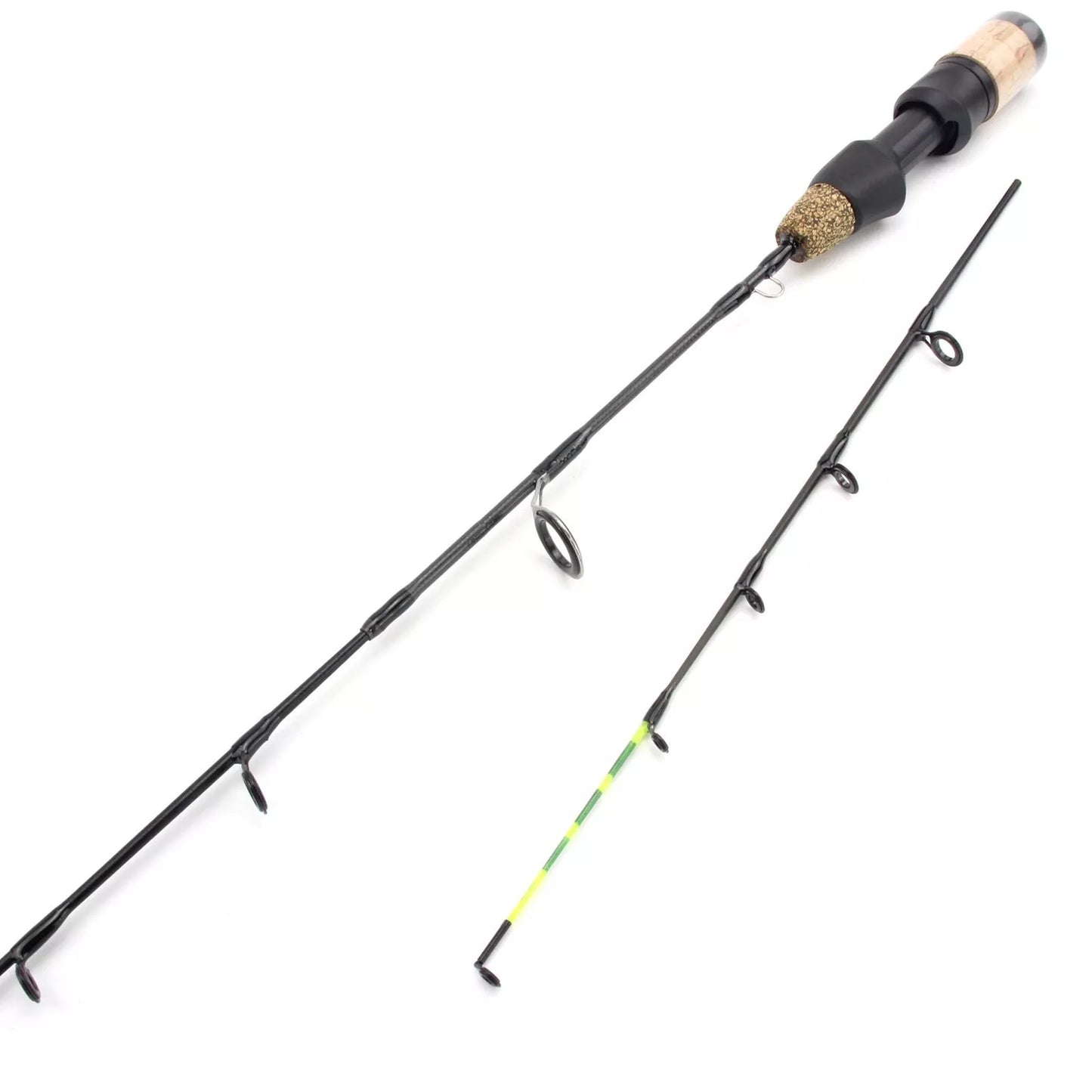 Double tip ice fishing rod with spinning wheel tackle set, 60 cm length
