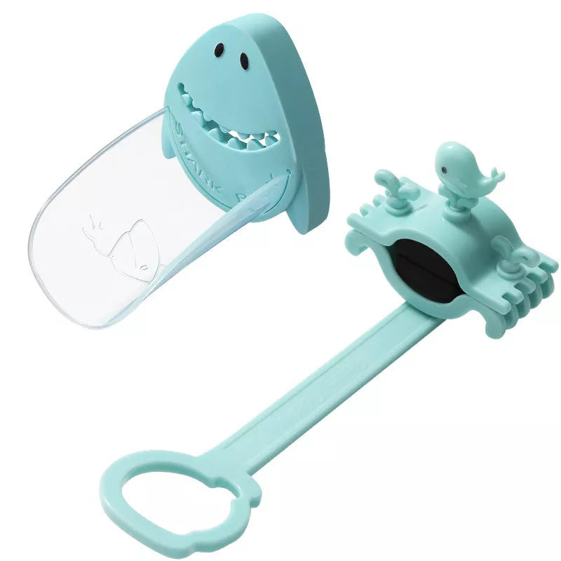 Children's faucet extender in blue, pink, or purple for easy handwashing