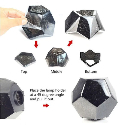 LED starry sky projector night lamp projecting constellation patterns on bedroom ceiling with remote control