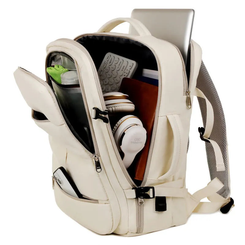 Large waterproof oxford cloth backpack for business travel with multiple pockets and 15.6 inch laptop compartment