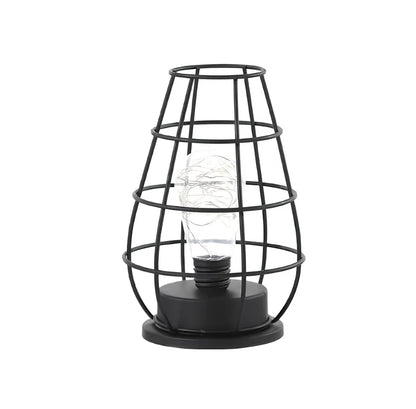 Minimalist hollow table lamp in red wine bottle design with wrought iron construction and warm white LED illumination