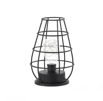 Minimalist hollow iron table lamp with warm white LED light in red wine glass design