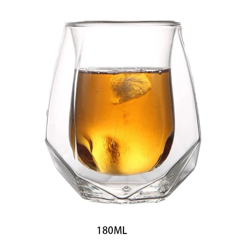 Handmade borosilicate whiskey glass with unique design and double glazing for thermal insulation