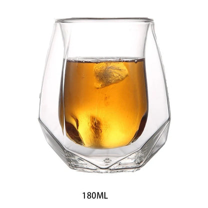 Handmade borosilicate whiskey glass with unique design and double glazing for thermal insulation
