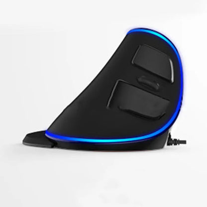 Vertical ergonomic computer mouse with RGB lighting and USB cable.