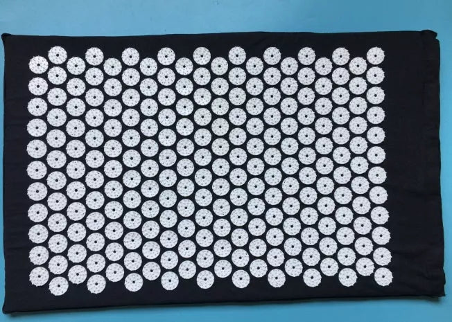 Acupuncture yoga cushion and pillow set with 210 pins for muscle relief, available in multiple colors.
