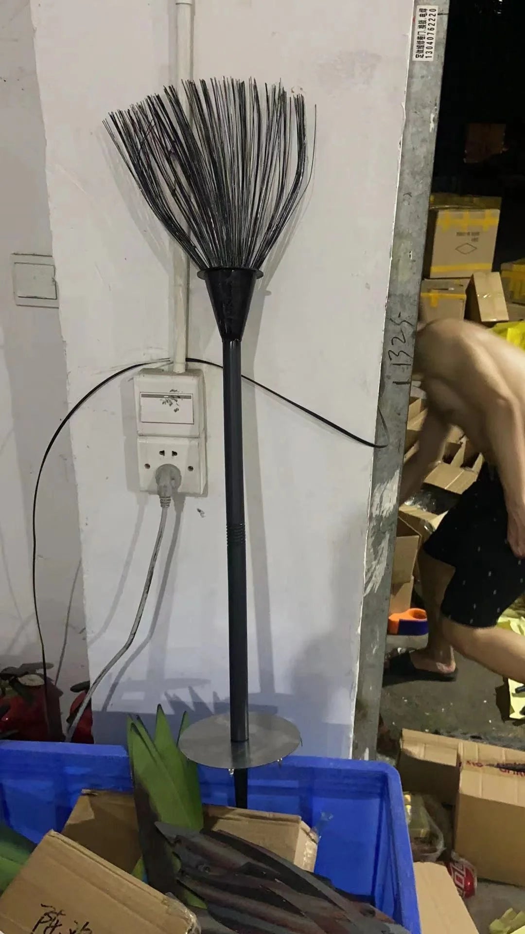 Halloween Pre-lit Broom with orange mini lights and textured handle